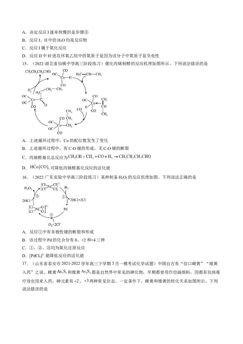 专项11催化剂、物质转化循环图-2023届高考化学二轮复习知识清单与专项练习（新高考专用）（原卷版）_05高考化学_新高考复习资料_2023年新高考资料_二轮复习_选择题
