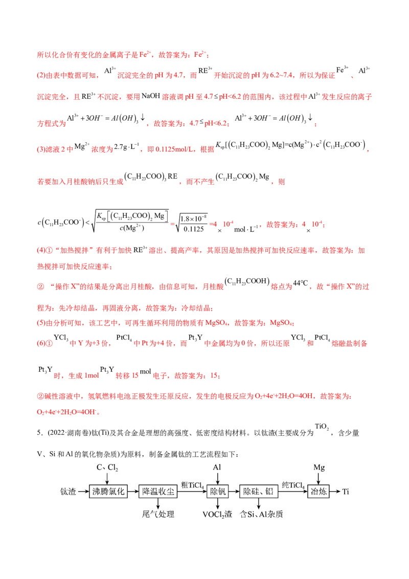 专题15工艺流程综合题-2022年高考真题和模拟题化学分专题训练（教师版含解析）_05高考化学_2024年新高考资料_1.2024一轮复习_赠2022年高考化学真题与模拟题分类训练