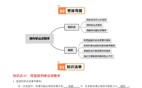 第03讲用列举法求概率（3个知识点+4类热点题型讲练+习题巩固）（教师版）_初中数学_九年级数学上册（人教版）_同步讲义-U18_2025版
