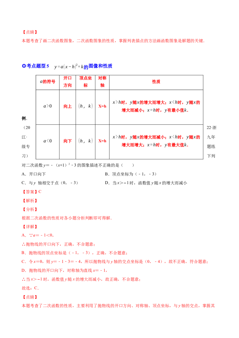 专题05二次函数的概念、图形和性质（热考题型）-解析版_初中数学人教版_9上-初中数学人教版_07专项讲练_一题三变系列九年级数学上册重要考点题型精讲精练(人教版)