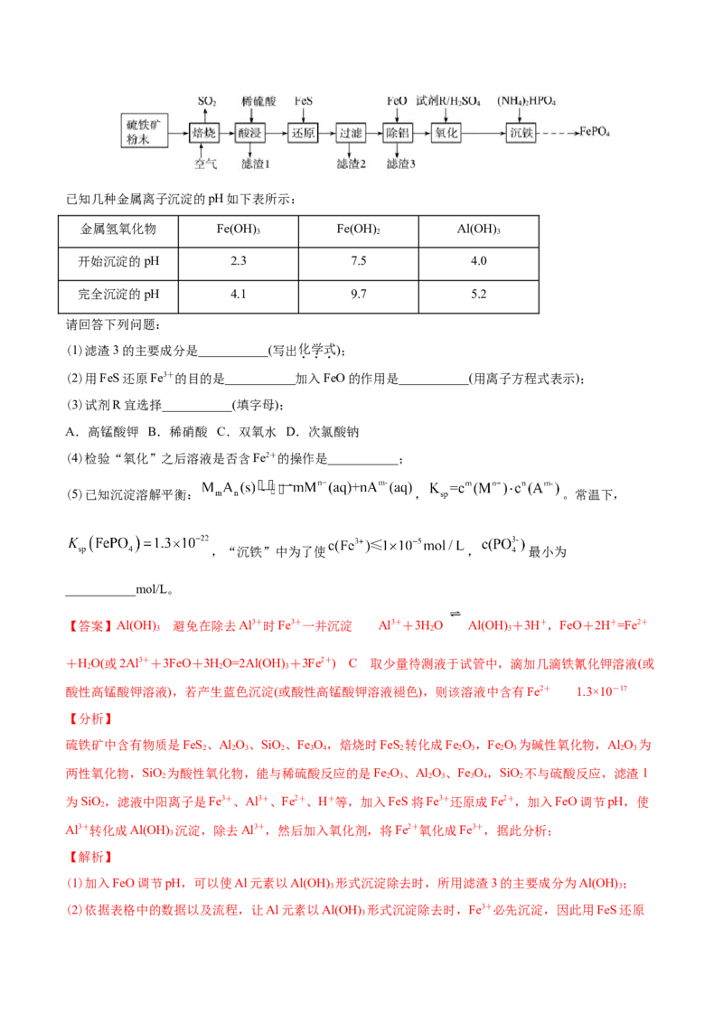 专题15工艺流程题-2021年高考化学真题与模拟题分类训练（教师版含解析）_05高考化学_新高考复习资料_2023年新高考资料_一轮复习_2023年新高考大一轮复习讲义