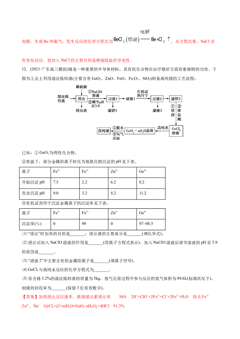 专题15工艺流程题-2021年高考化学真题与模拟题分类训练（教师版含解析）_05高考化学_新高考复习资料_2023年新高考资料_一轮复习_2023年新高考大一轮复习讲义