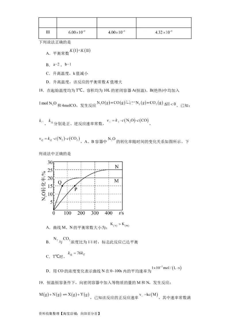 专项训练速率常数的运用（原卷版）_05高考化学_新高考复习资料_2024年新高考资料_一轮复习资料_2024届高三化学一轮复习&mdash;专项训练