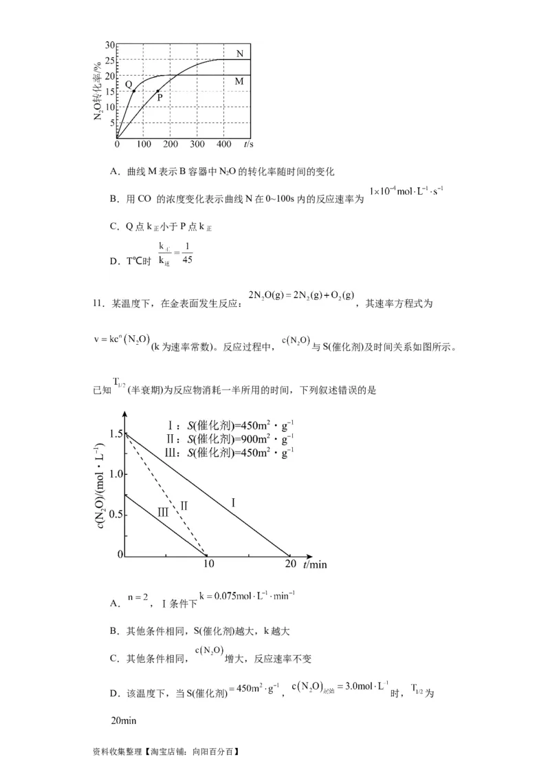 专项训练速率常数的运用（原卷版）_05高考化学_新高考复习资料_2024年新高考资料_一轮复习资料_2024届高三化学一轮复习&mdash;专项训练