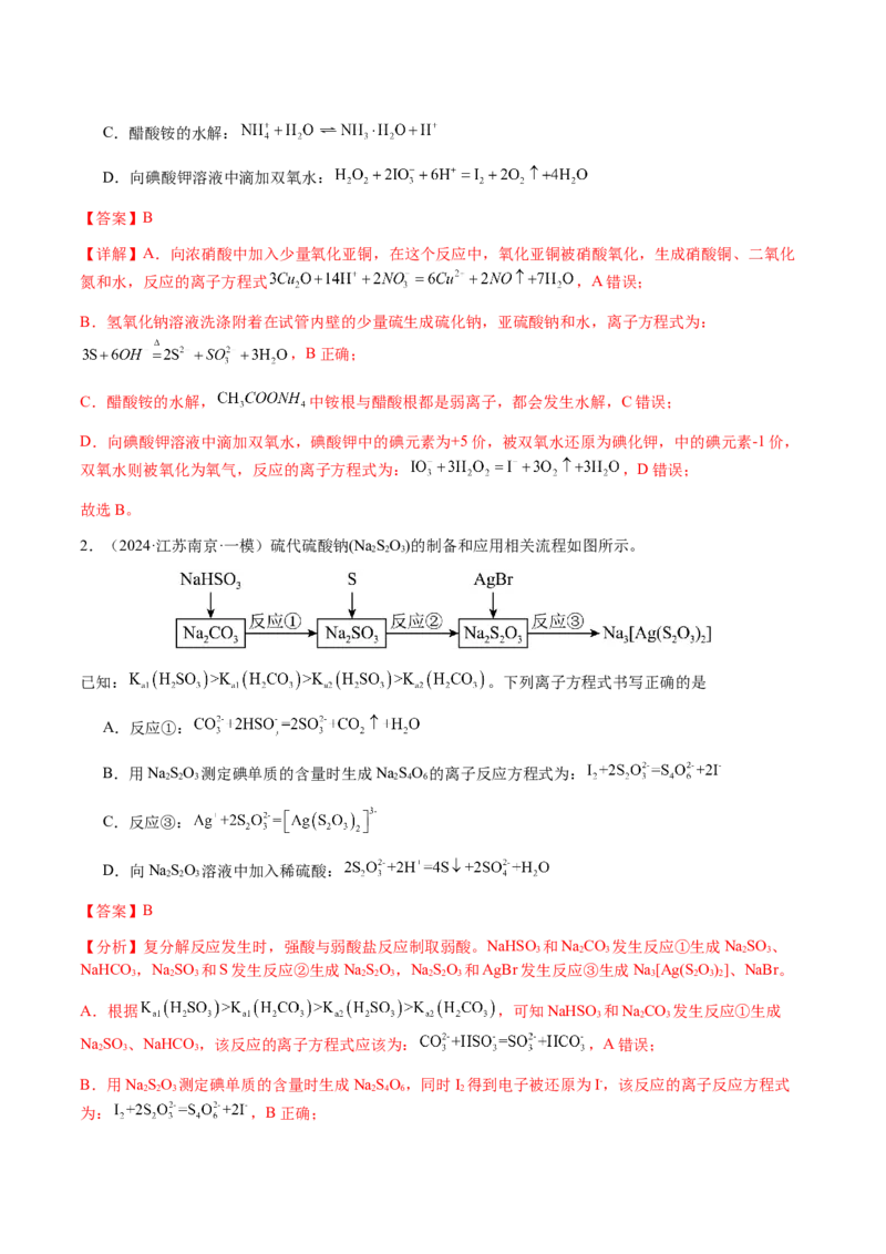 专题02离子反应方程式的正误判断（解析版）-备战2025年高考化学二轮&middot;突破提升专题复习讲义（新高考通用）_05高考化学_2025年新高考资料_二轮复习
