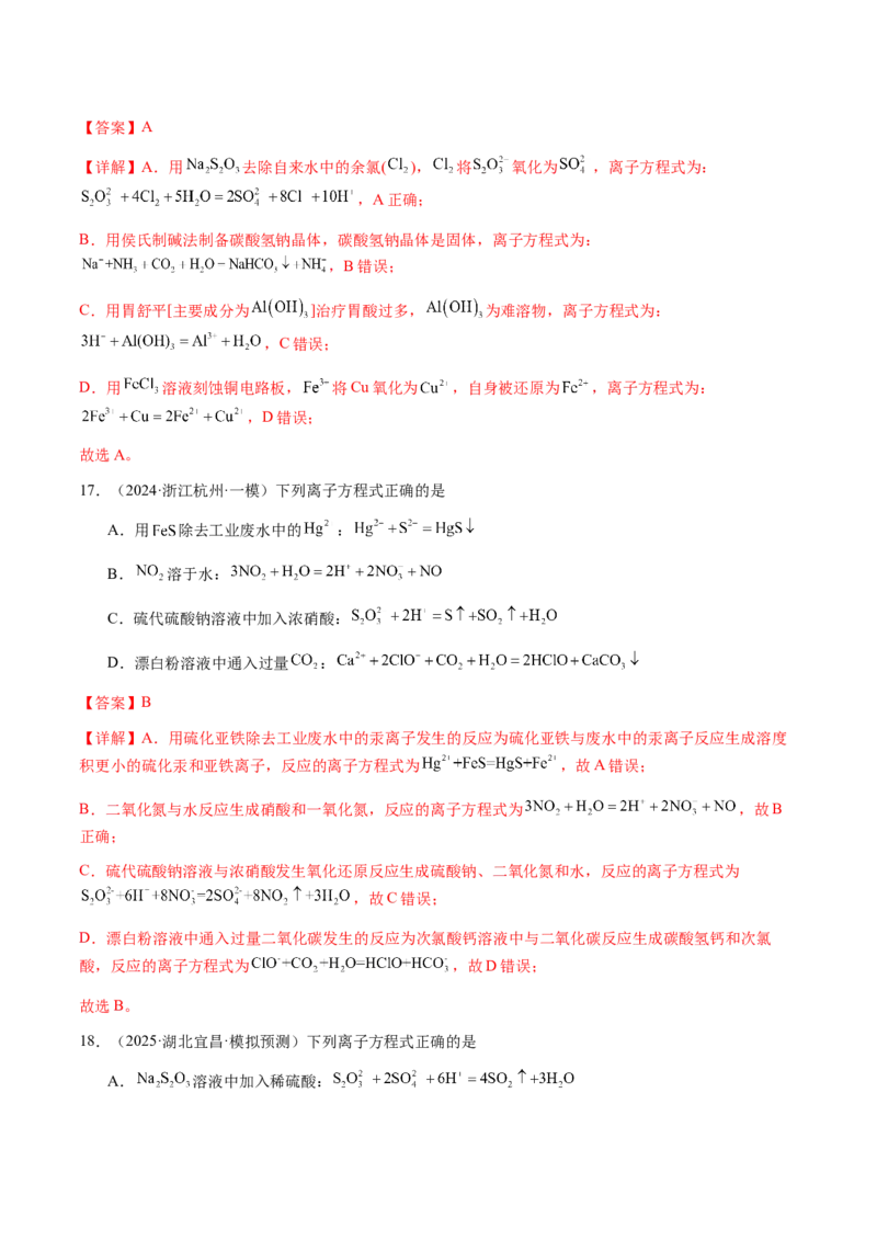 专题02离子反应方程式的正误判断（解析版）-备战2025年高考化学二轮&middot;突破提升专题复习讲义（新高考通用）_05高考化学_2025年新高考资料_二轮复习