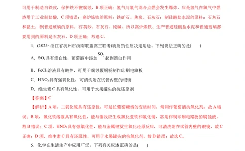 专题05元素及其化合物的性质与应用（练习）（解析版）_05高考化学_2025年新高考资料_二轮复习_上好课2025年高考化学二轮复习讲练测（新高考通用）3379109_主题二元素及其化合物