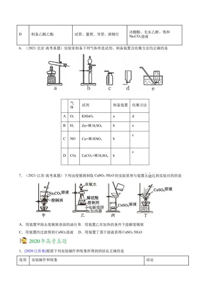 专题12化学实验方案的设计（表格图象型）&mdash;&mdash;三年（2020-2022）高考真题化学分项汇编（新高考专用）（原卷版）_05高考化学_新高考复习资料_2023年新高考资料_专项复习