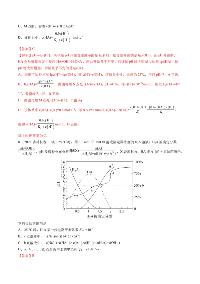 专题07水溶液中的离子平衡（专练）-瞄准2023年高考化学二轮专题考点抢分计划（解析版）_05高考化学_新高考复习资料_2023年新高考资料_二轮复习