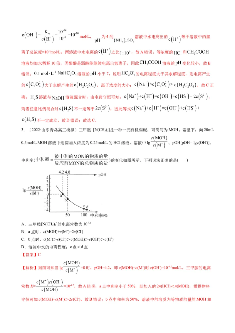 专题07水溶液中的离子平衡（专练）-瞄准2023年高考化学二轮专题考点抢分计划（解析版）_05高考化学_新高考复习资料_2023年新高考资料_二轮复习