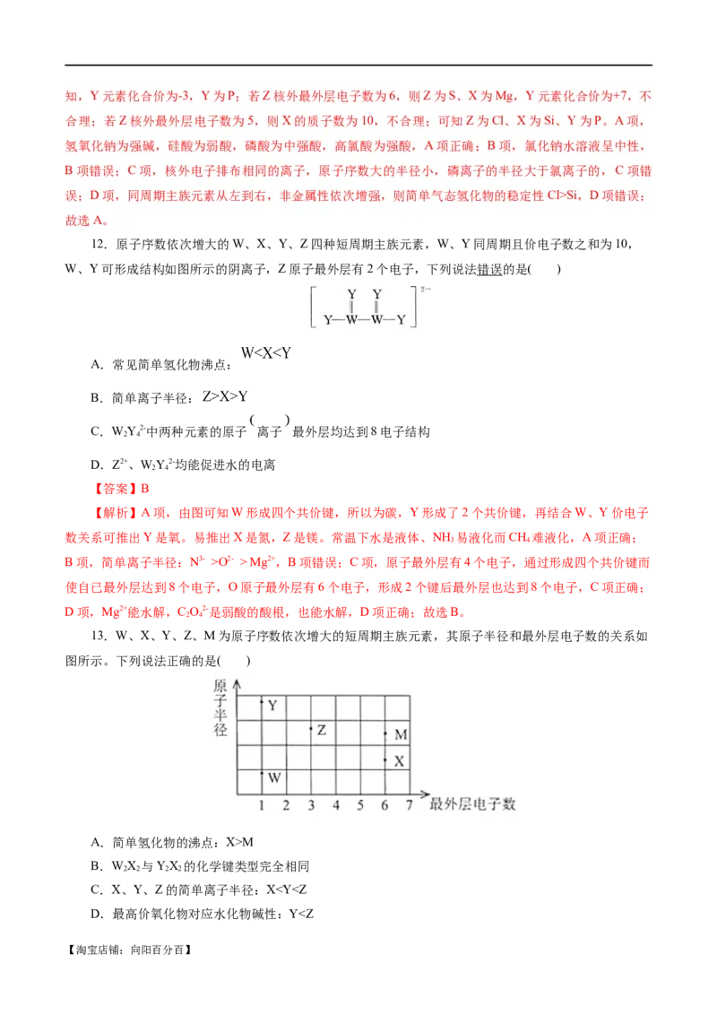 专题11物质结构与元素周期律(测试)(解析版)_05高考化学_新高考复习资料_2024年新高考资料_二轮复习资料_2024年高考化学二轮复习讲练测（新教材新高考）_配套练习（原卷版+解析版）