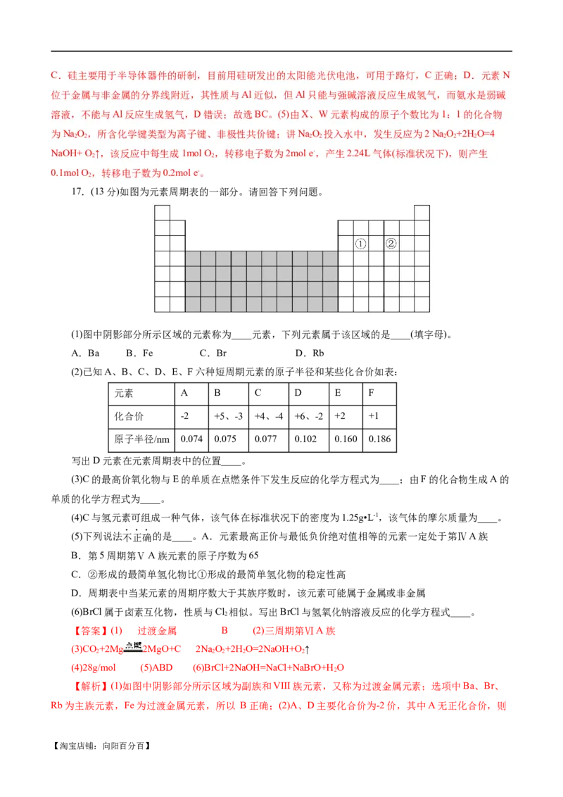 专题11物质结构与元素周期律(测试)(解析版)_05高考化学_新高考复习资料_2024年新高考资料_二轮复习资料_2024年高考化学二轮复习讲练测（新教材新高考）_配套练习（原卷版+解析版）