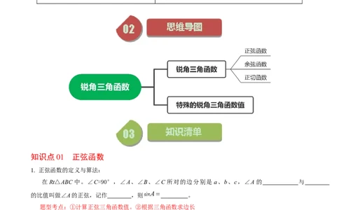 第01讲锐角三角形函数（学生版）_初中数学_九年级数学下册（人教版）_同步讲义-U18_2024版