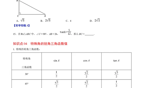 第01讲锐角三角形函数（学生版）_初中数学_九年级数学下册（人教版）_同步讲义-U18_2024版