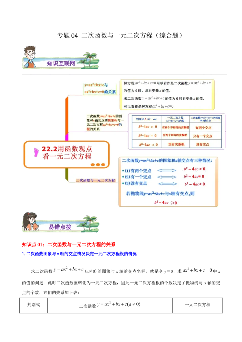 专题04二次函数与一元二次方程综合题（解析版）_初中数学人教版_9上-初中数学人教版_07专项讲练_培优方案九年级数学上册章节重点复习考点讲义（人教版）