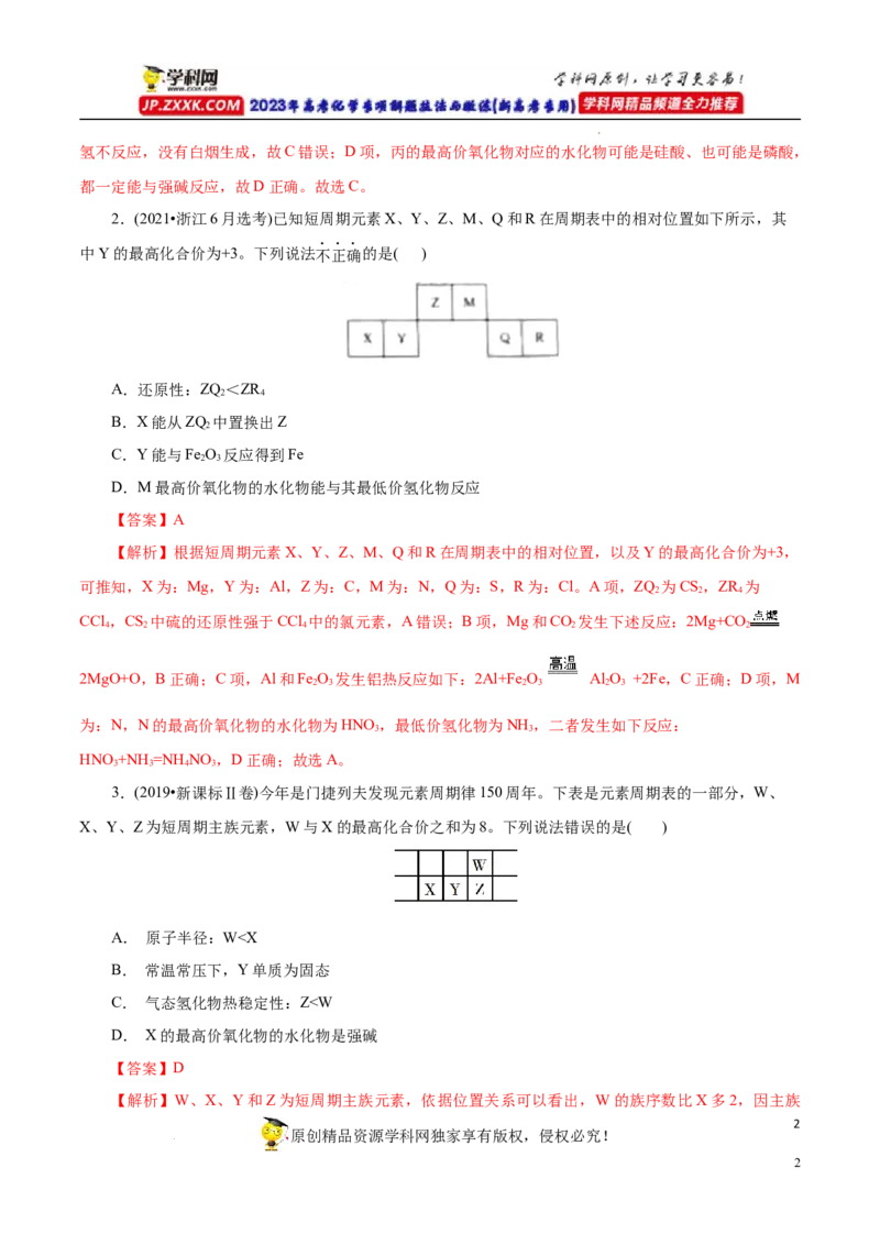 专项36片段元素周期表的推断（原卷版）_05高考化学_新高考复习资料_2023年新高考资料_专项复习_2023年高考化学热点专项导航与精练（新高考专用）