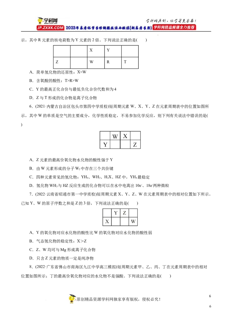专项36片段元素周期表的推断（原卷版）_05高考化学_新高考复习资料_2023年新高考资料_专项复习_2023年高考化学热点专项导航与精练（新高考专用）
