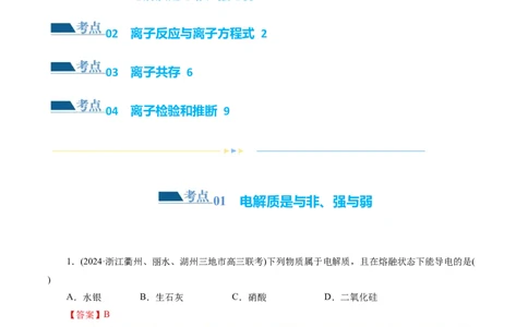 专题03离子反应(练习)(解析版)_05高考化学_新高考复习资料_2024年新高考资料_二轮复习资料_2024年高考化学二轮复习讲练测（新教材新高考）_配套练习（原卷版+解析版）