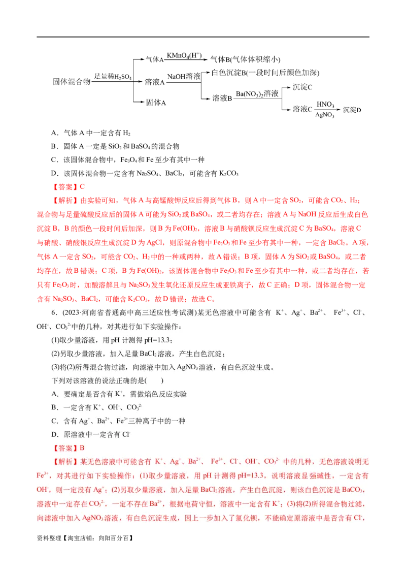 专题03离子反应(练习)(解析版)_05高考化学_新高考复习资料_2024年新高考资料_二轮复习资料_2024年高考化学二轮复习讲练测（新教材新高考）_配套练习（原卷版+解析版）