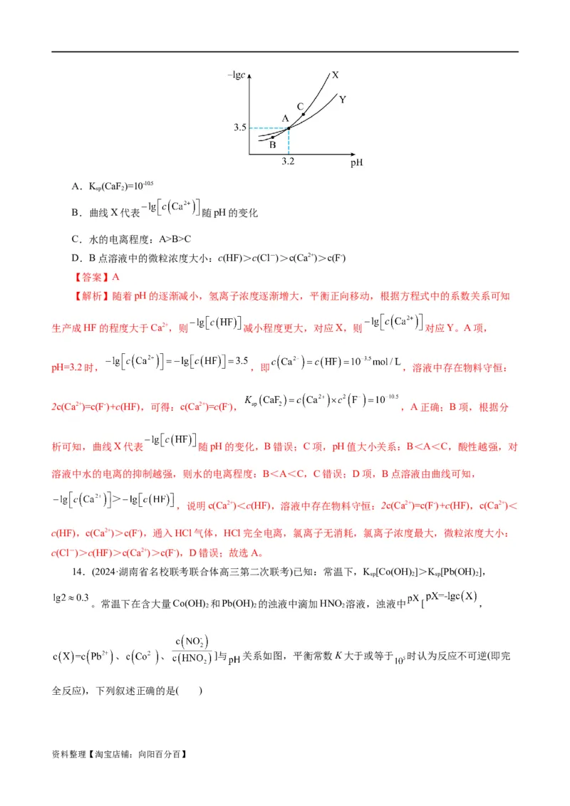 专题08水溶液中的离子反应与平衡(练习)(解析版)_05高考化学_新高考复习资料_2024年新高考资料_二轮复习资料_2024年高考化学二轮复习讲练测（新教材新高考）_配套练习（原卷版+解析版）