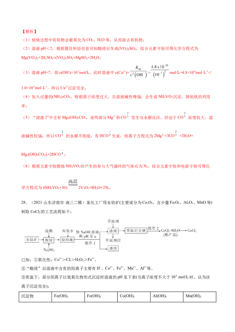 专题15工艺流程题-2021年高考真题和模拟题化学分项汇编（解析版）_05高考化学_新高考复习资料_2022年新高考资料_2021年高考真题和模拟题化学分项汇编（全国通用）