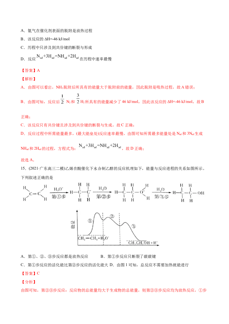专题07化学反应中的能量变化-2021年高考化学真题与模拟题分类训练（教师版含解析）_05高考化学_新高考复习资料_2023年新高考资料_一轮复习_2023年新高考大一轮复习讲义