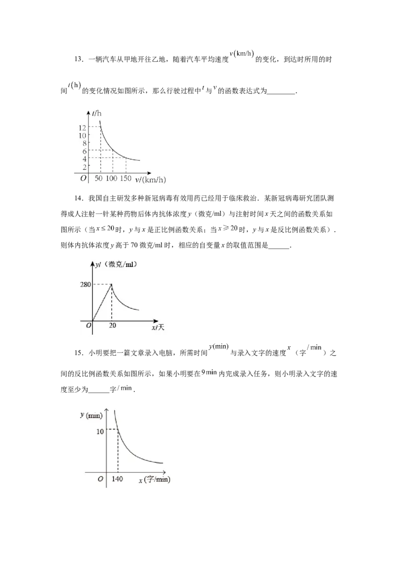 专题26.21实际问题与反比例函数（基础篇）（专项练习）-2022-2023学年九年级数学下册基础知识专项讲练（人教版）_初中数学人教版_9下-初中数学人教版_07专项讲练