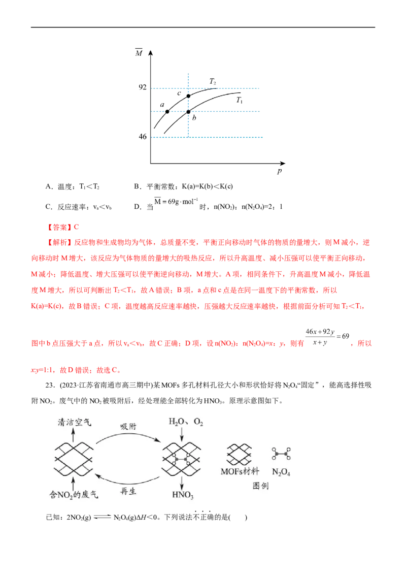 专题09化学反应速率与化学平衡（练）（解析版）_05高考化学_通用版（老高考）复习资料_2023年复习资料_二轮复习_2023年高考化学二轮复习讲练测（全国通用）