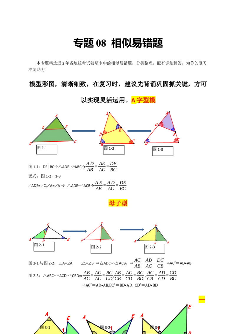 专题08相似易错题（解析版）_初中数学人教版_9上-初中数学人教版_06习题试卷_7期中期末复习专题_2022-2023学年九年级数学上学期期末分类复习满分冲刺（人教版）