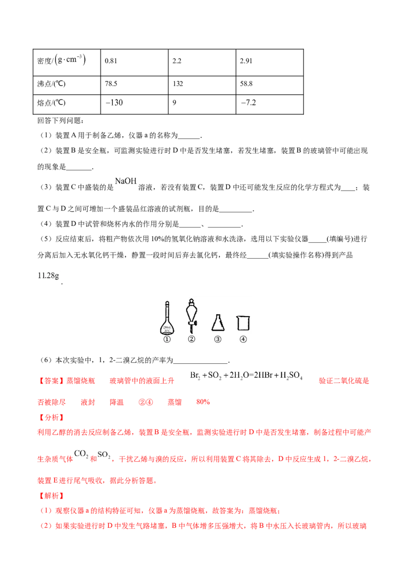 专题16化学实验综合题-2021年高考真题和模拟题化学分项汇编（解析版）_05高考化学_新高考复习资料_2022年新高考资料_2021年高考真题和模拟题化学分项汇编（全国通用）