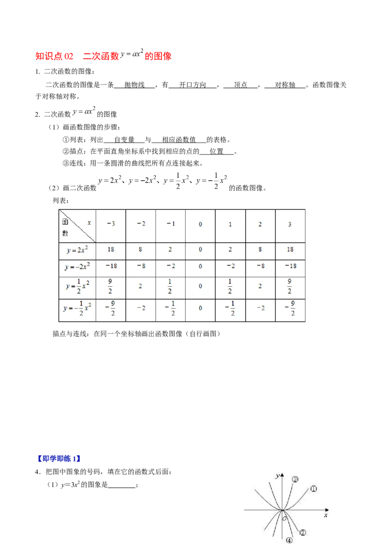 第01讲二次函数（教师版）_初中数学_九年级数学上册（人教版）_同步讲义-U18_2024版