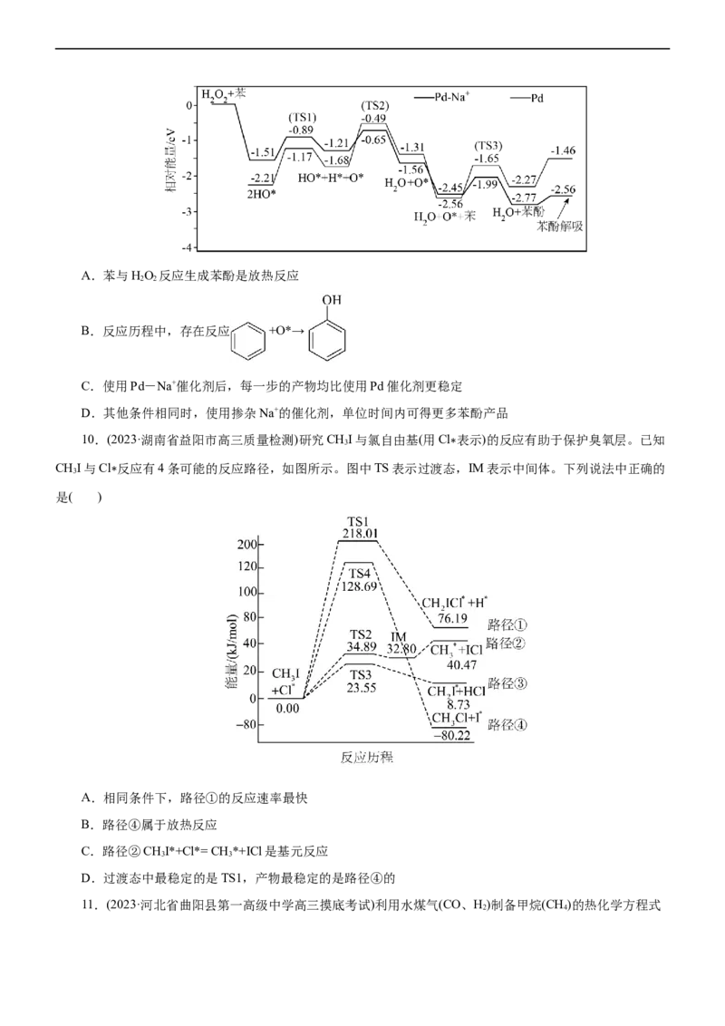 专题10化学反应机理与历程（测）（原卷版）_05高考化学_通用版（老高考）复习资料_2023年复习资料_二轮复习_2023年高考化学二轮复习讲练测（全国通用）