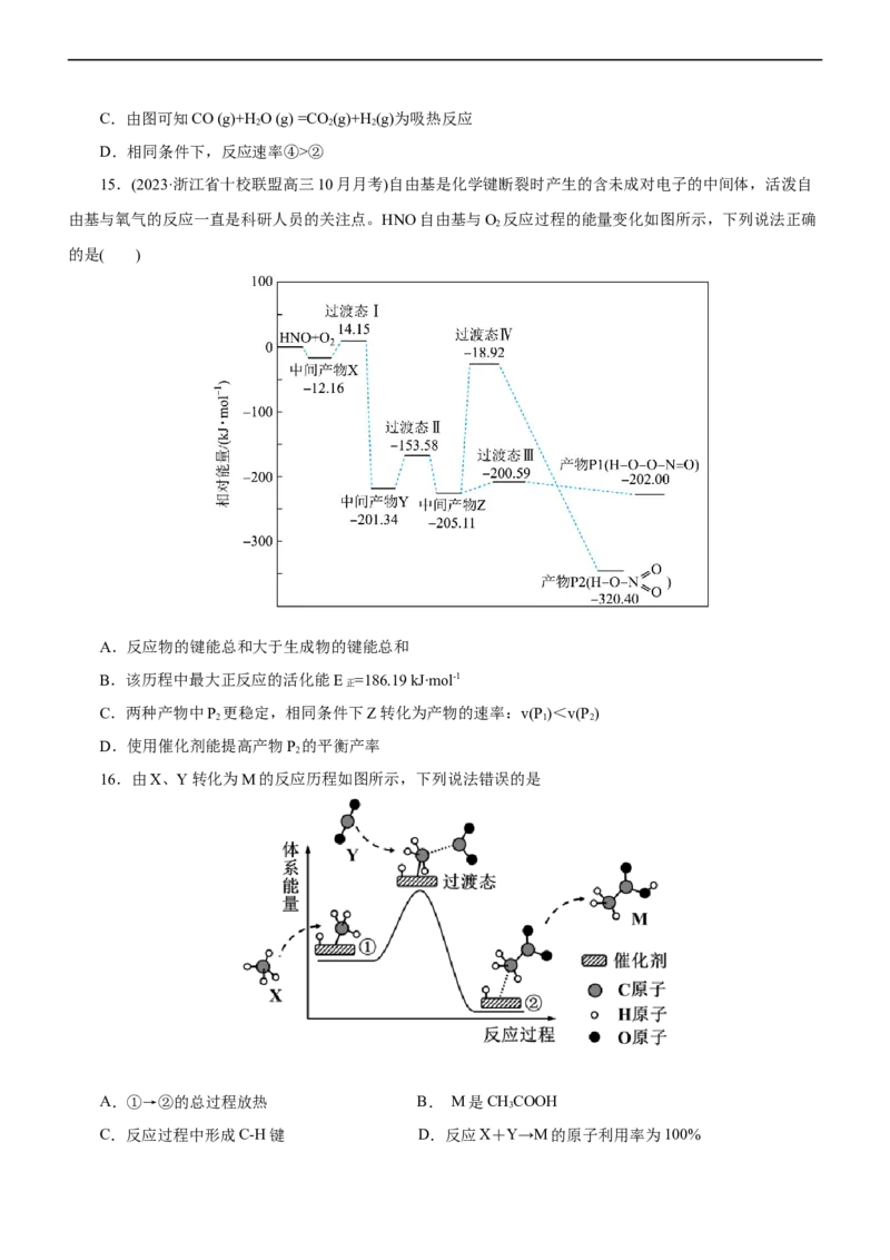 专题10化学反应机理与历程（测）（原卷版）_05高考化学_通用版（老高考）复习资料_2023年复习资料_二轮复习_2023年高考化学二轮复习讲练测（全国通用）