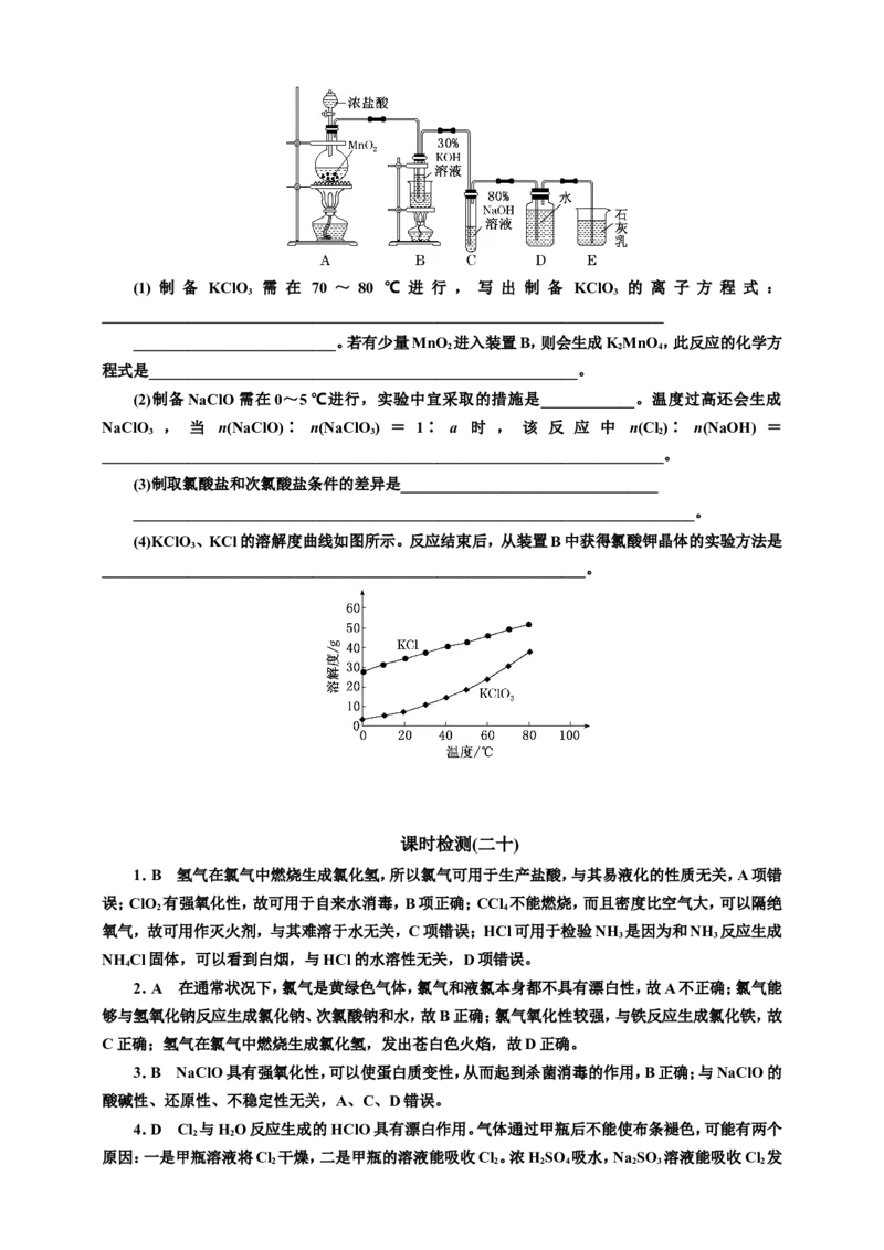 2025年高考复习化学课时检测二十：氯及其化合物的基本知能评价（含解析）_05高考化学_2025年新高考资料_专项练习_2025年高考复习化学课时检测（含解析）（完结）