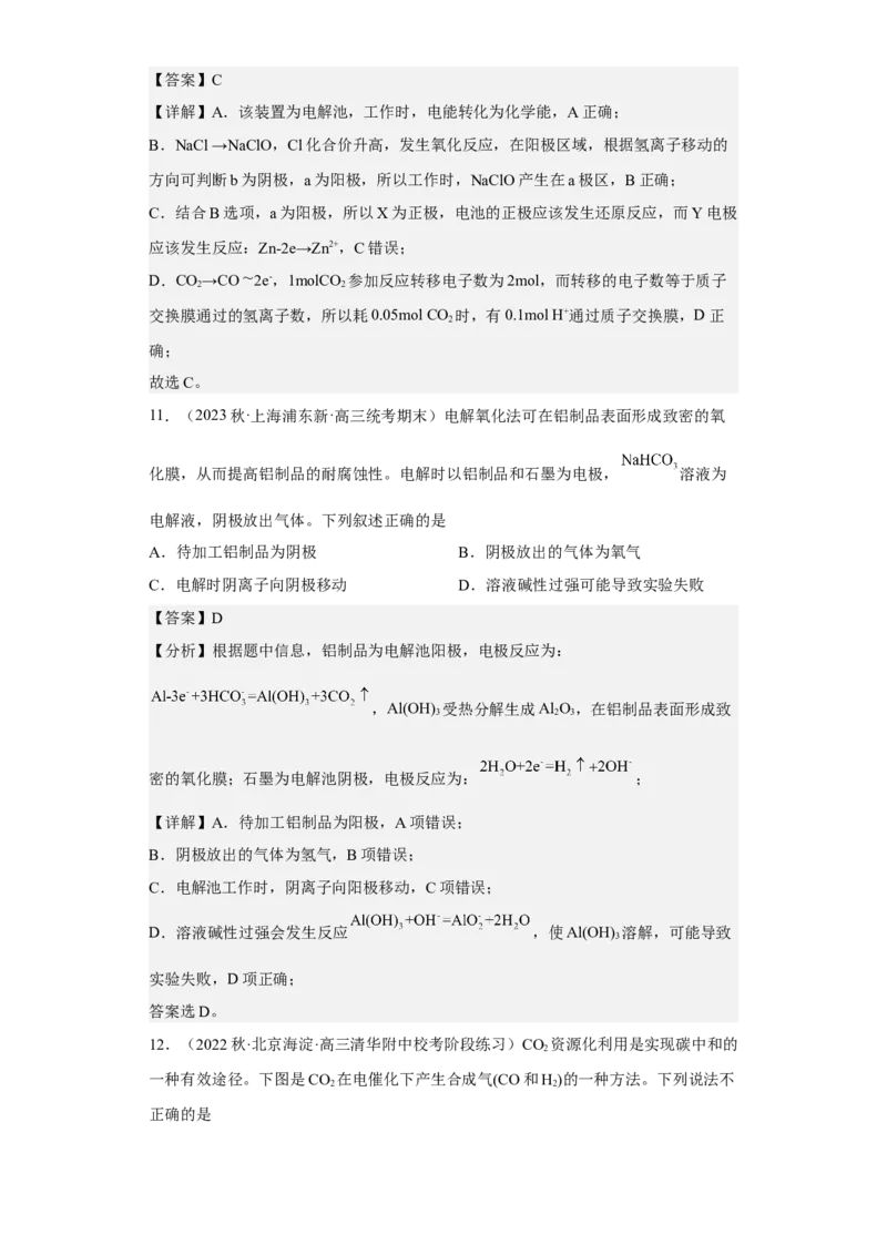 专题九电解池（专练）-冲刺2023年高考化学二轮复习核心考点逐项突破（解析版）_05高考化学_新高考复习资料_2023年新高考资料_二轮复习