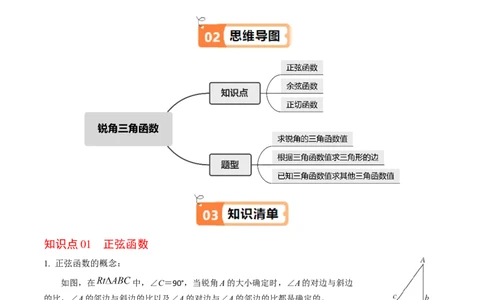 第01讲锐角三角函数（3个知识点+3类热点题型讲练+习题巩固）（学生版）_初中数学_九年级数学下册（人教版）_同步讲义-U18_2025版
