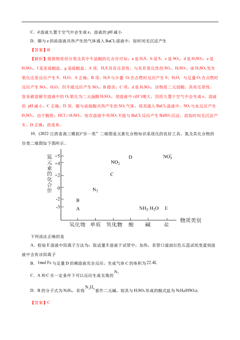 专项11&ldquo;价-类&rdquo;二维图（解析版）_05高考化学_新高考复习资料_2023年新高考资料_专项复习_2023年高考化学热点专项导航与精练（新高考专用）