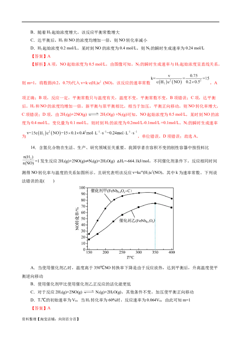专题07化学反应速率与化学平衡(测试)(解析版)_05高考化学_新高考复习资料_2024年新高考资料_二轮复习资料_2024年高考化学二轮复习讲练测（新教材新高考）_配套练习（原卷版+解析版）