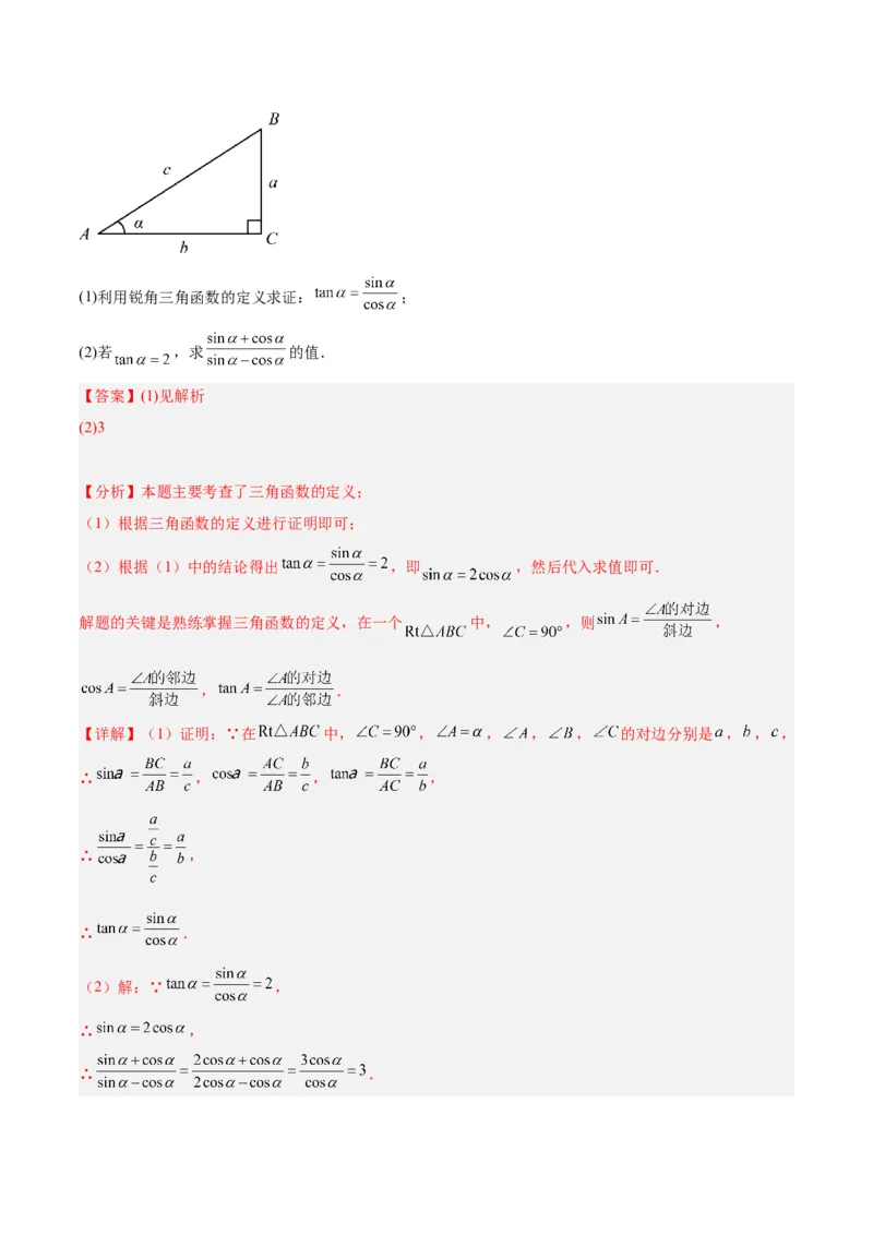 专题11锐角三角函数重难点题型专训（7大题型）（解析版）_初中数学人教版_9下-初中数学人教版_07专项讲练_2023-2024学年九年级数学全册重难点专题提升精讲精练（人教版）_九年级下册