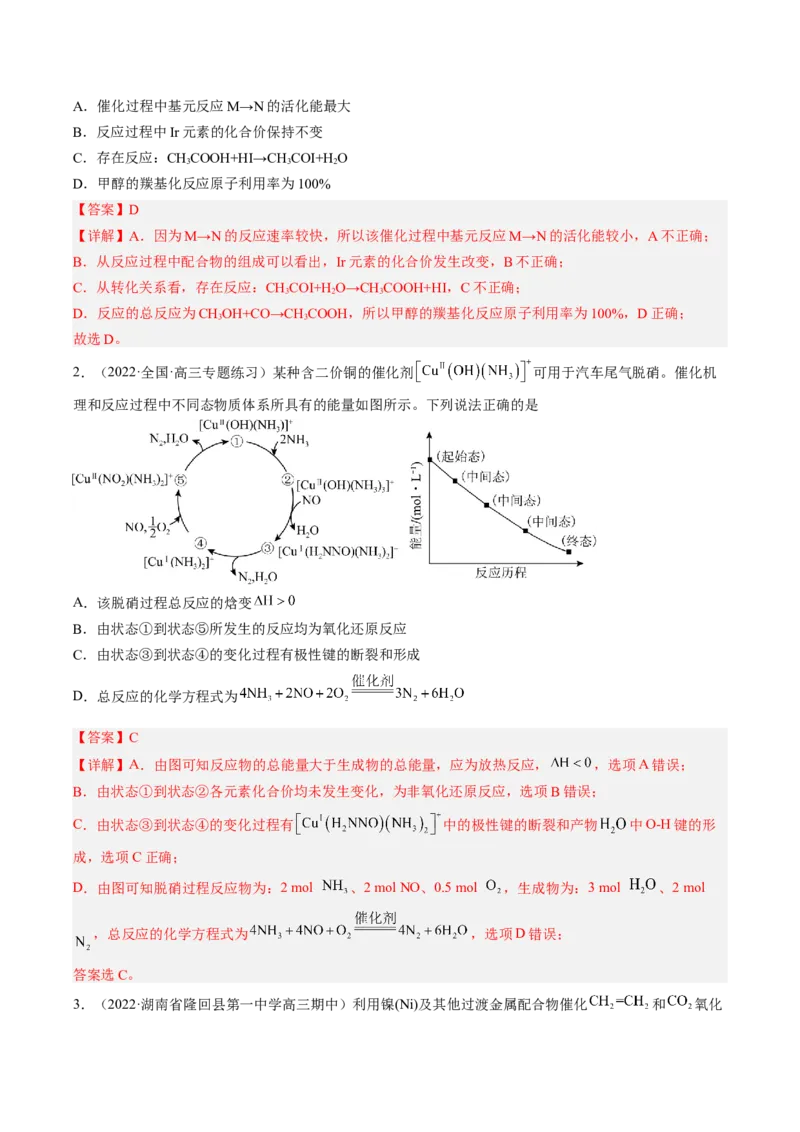 专项11催化剂、物质转化循环图-2023届高考化学二轮复习知识清单与专项练习（新高考专用）（解析版）_05高考化学_新高考复习资料_2023年新高考资料_二轮复习_选择题