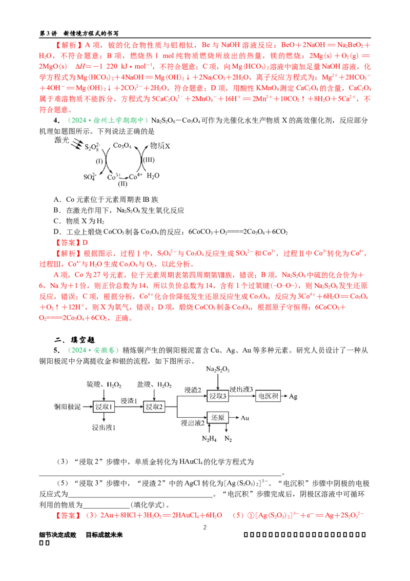 微专题突破03新情境方程式的书写（作业一）（教师版）_05高考化学_2025年新高考资料_二轮复习_01高考语文等多个文件_2025年高考化学二轮复习重点微专题突破学案（新高考专用）