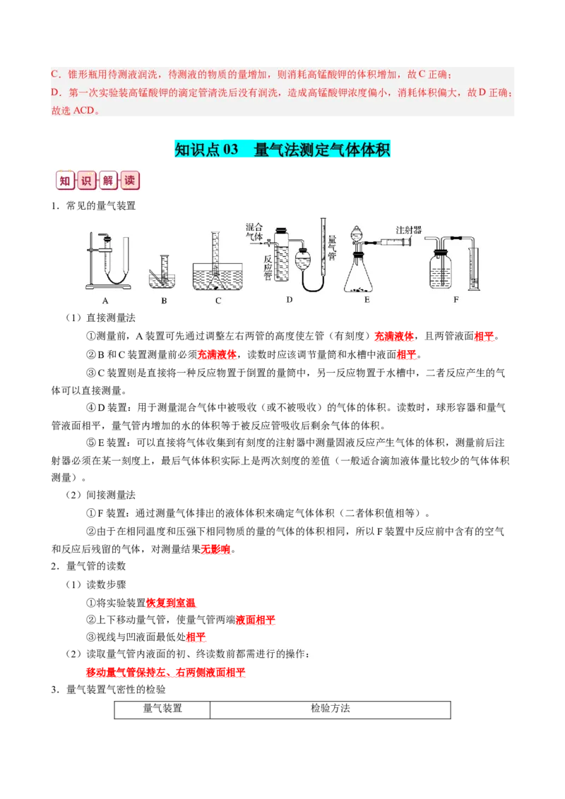 知识清单33+常见的定量综合实验-口袋书2024年高考化学一轮复习知识清单_05高考化学_2024年新高考资料_1.2024一轮复习_2024年高考化学一轮复习知识清单