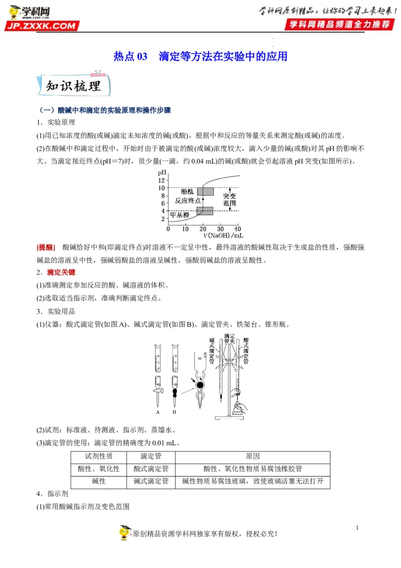 热点03滴定等方法在实验中的应用（原卷版）_05高考化学_新高考复习资料_2023年新高考资料_专项复习_2023年高考化学热点&middot;重点&middot;难点专练（新高考专用）_578