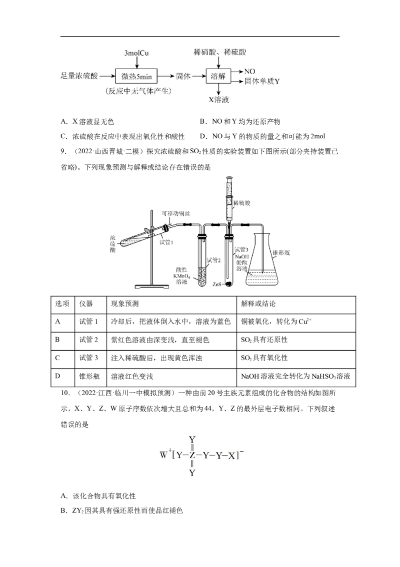 易错点10硫元素及其化合物-备战2023年高考化学考试易错题（解析版）_05高考化学_通用版（老高考）复习资料_2023年复习资料_专项复习_备战2023年高考化学考试易错题（全国通用）