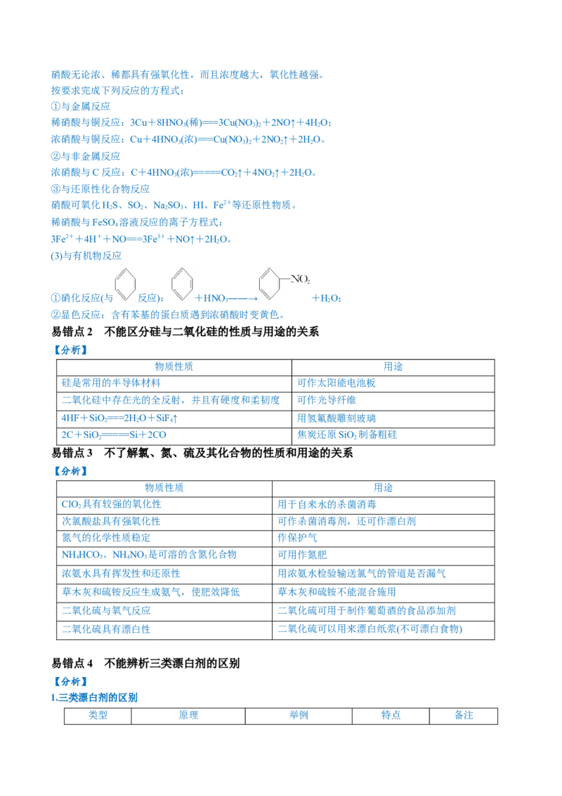 易错类型06常见物质的性质、用途及转化关系（6大易错点）（原卷版）_05高考化学_新高考复习资料_2024年新高考资料_❤专项复习资料_备战2024年高考化学考试易错题（全国通用）