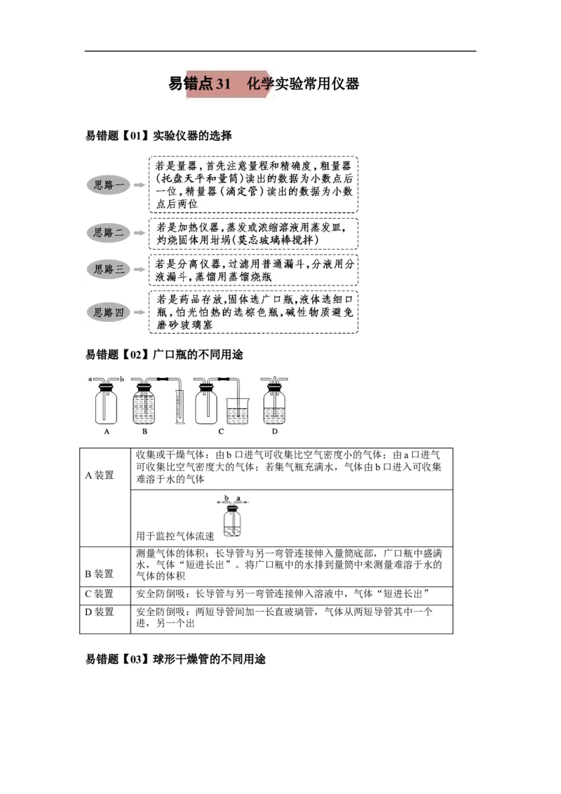 易错点31化学实验常用仪器-备战2023年高考化学考试易错题（解析版）_05高考化学_通用版（老高考）复习资料_2023年复习资料_专项复习_备战2023年高考化学考试易错题（全国通用）