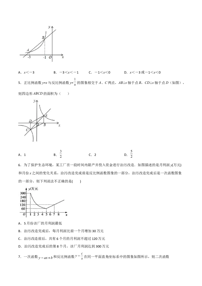 第二十六章反比例函数（章末测试）（原卷版）_初中数学人教版_9下-初中数学人教版_06习题试卷_2单元测试_单元测试（第5套）