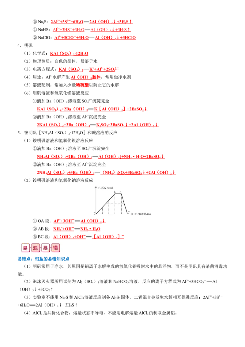 知识清单07++铝及其重要化合物-口袋书2024年高考化学一轮复习知识清单_05高考化学_2024年新高考资料_1.2024一轮复习_2024年高考化学一轮复习知识清单