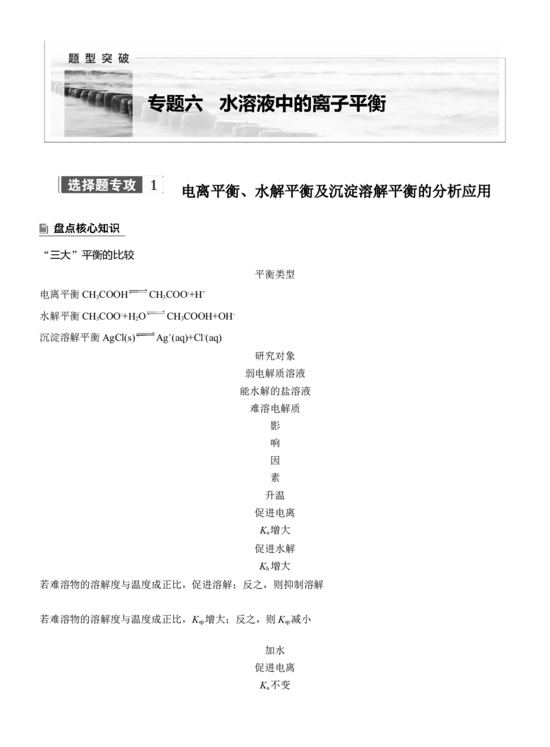 专题六　选择题专攻1　电离平衡、水解平衡及沉淀溶解平衡的分析应用淘宝店：红太阳资料库_05高考化学_2025年新高考资料_二轮复习_2025年高考化学大二轮_2025化学二轮复习_223