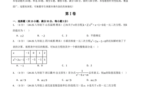 第二十一章一元二次方程（举一反三单元测试&middot;拔尖卷）（学生版）_初中数学_九年级数学上册（人教版）_母题专项-U66_2026版